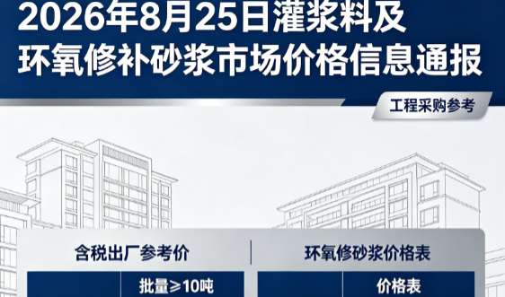砚山2026年8月25日灌浆料及环氧修补砂浆市场价格信息通报